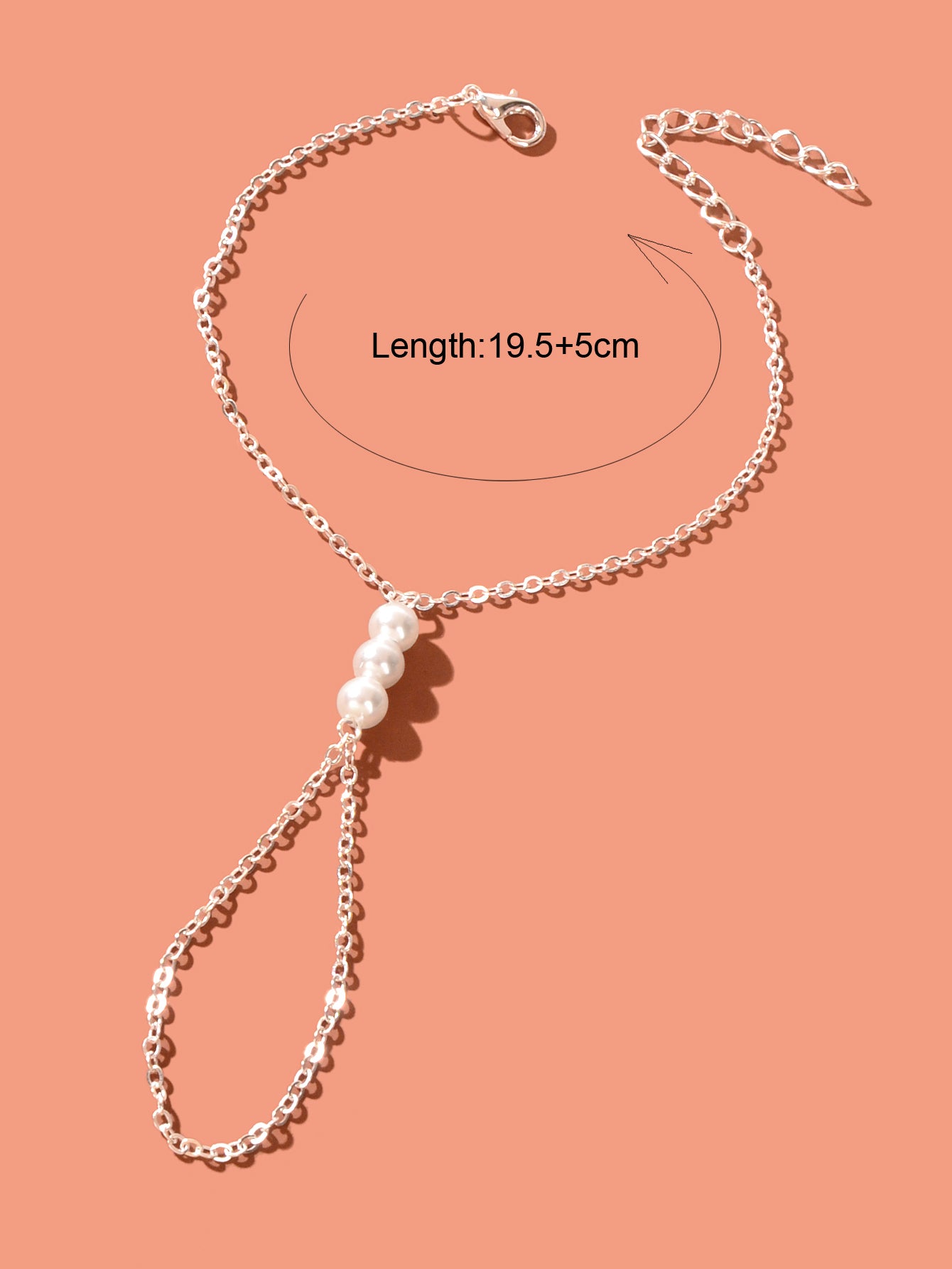 Boho Silver Hand Chain Finger Ring Harness Adjustable Slave Bracelet with Pearl