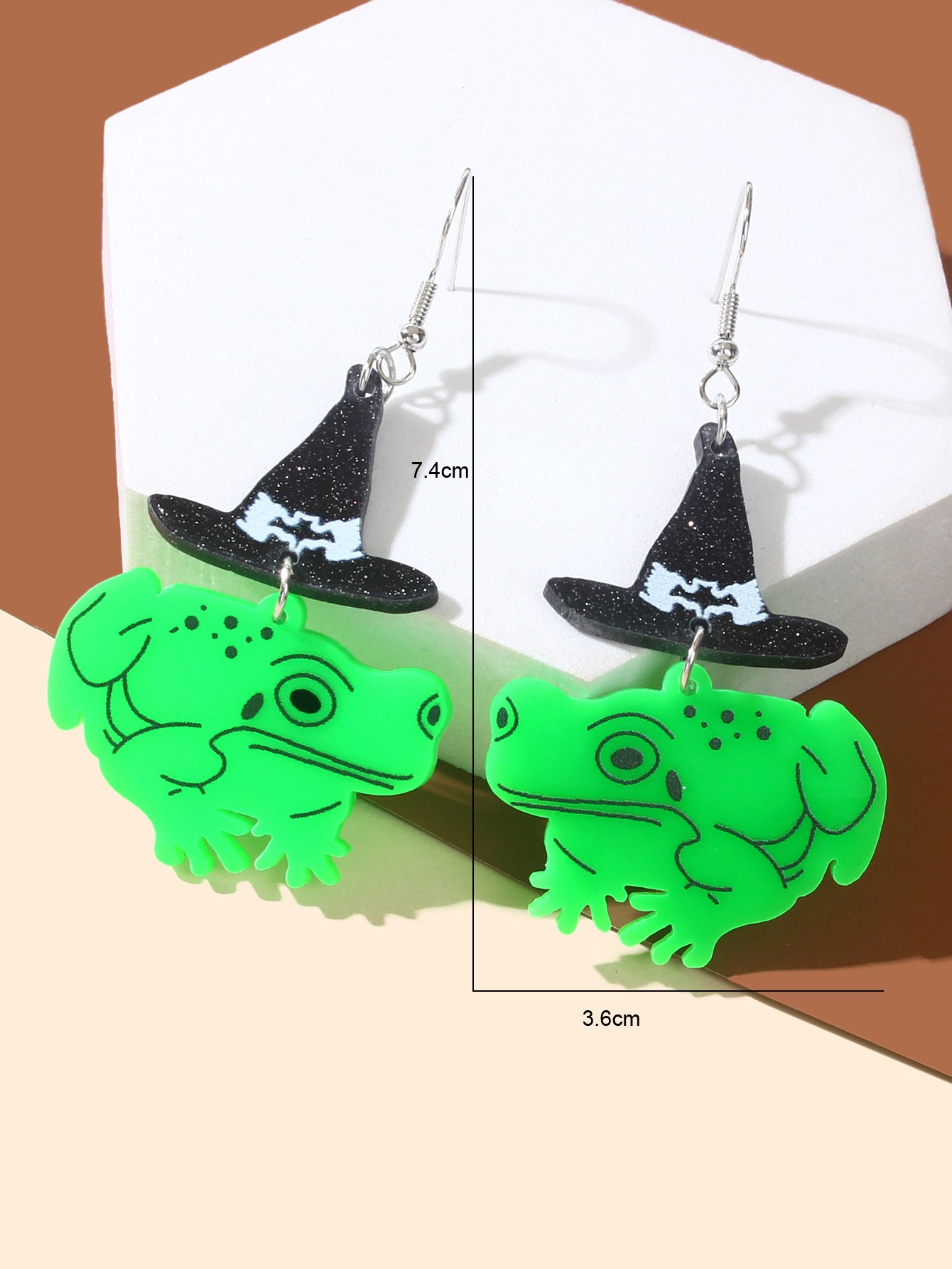 Punk Style Halloween Jewelry Black Wizard Hat Green Frog Acrylic Dangle Earrings