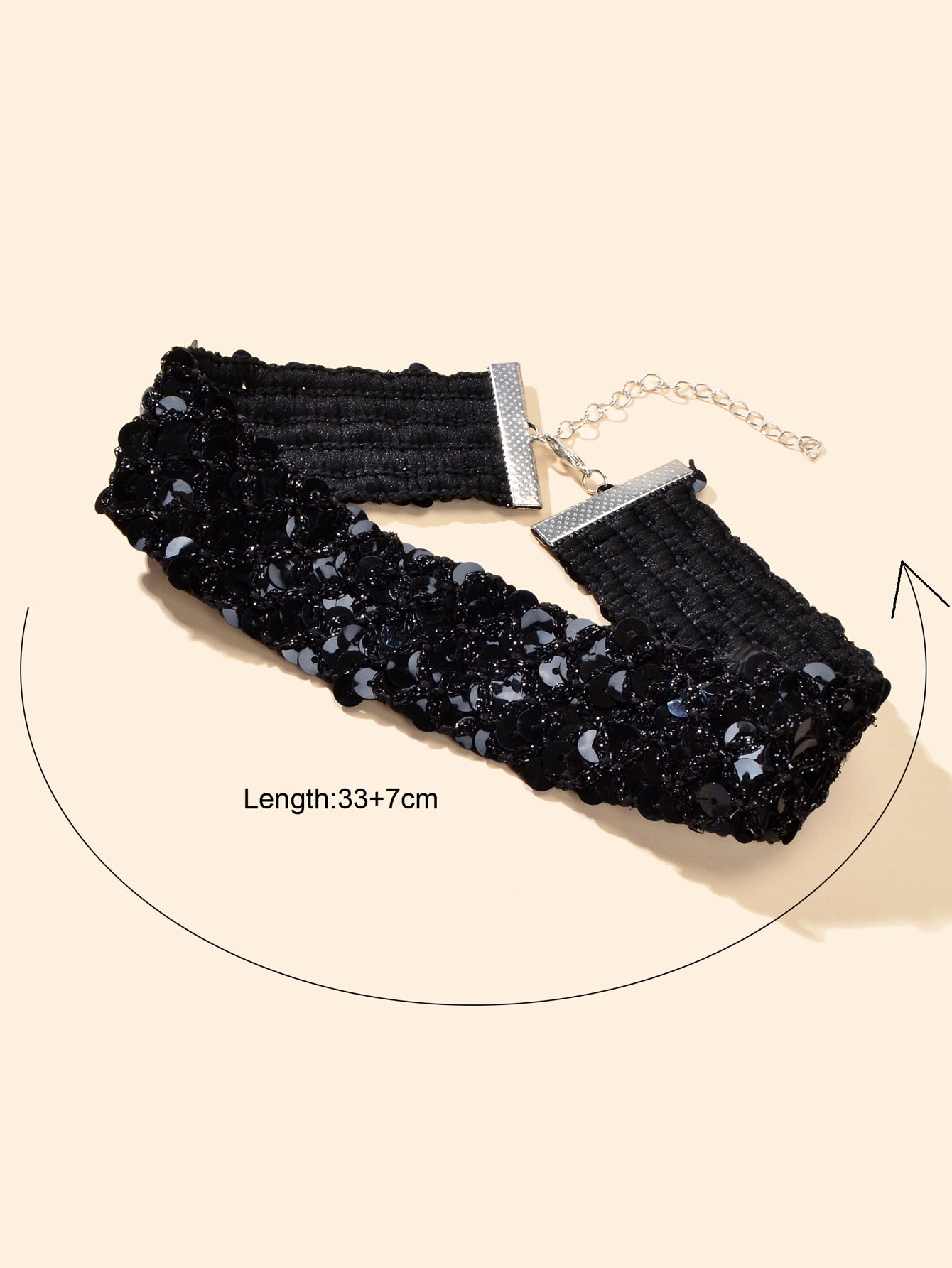 Shinny Wide Black Silver Sequin Choker Necklace Short Collar Costume Jewellery