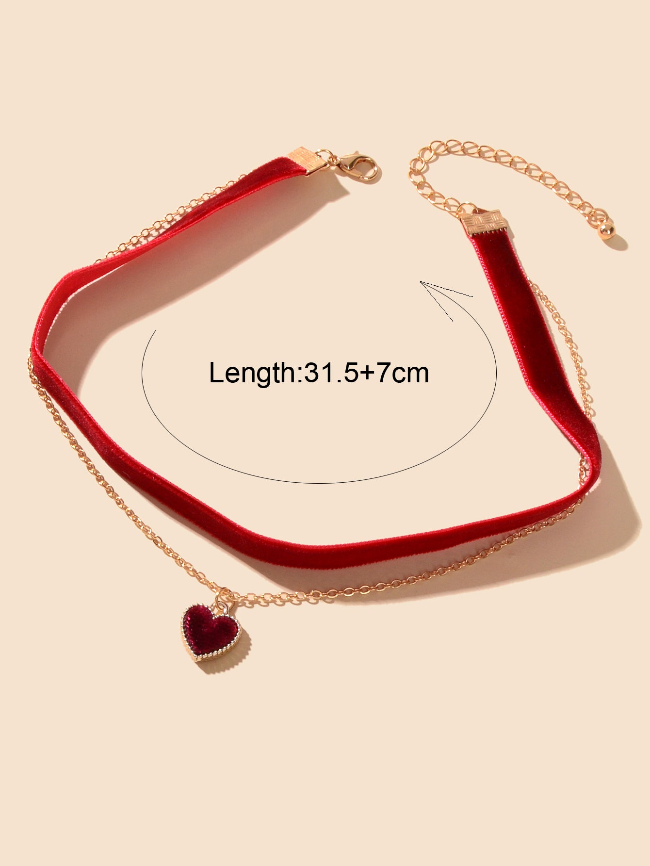 Retro Red Black Velvet Short Choker Gold Chain Double layer Heart Charm Necklace