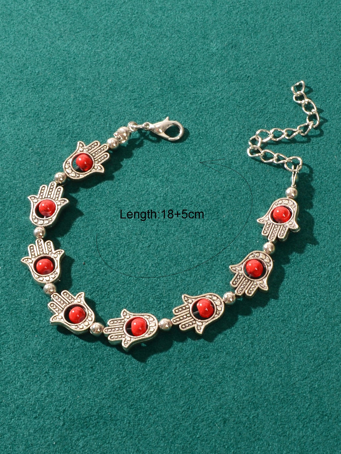 Ethnic Jewellery Vintage Handmade Blue Red Beaded Antique Silver Hand Bracelet