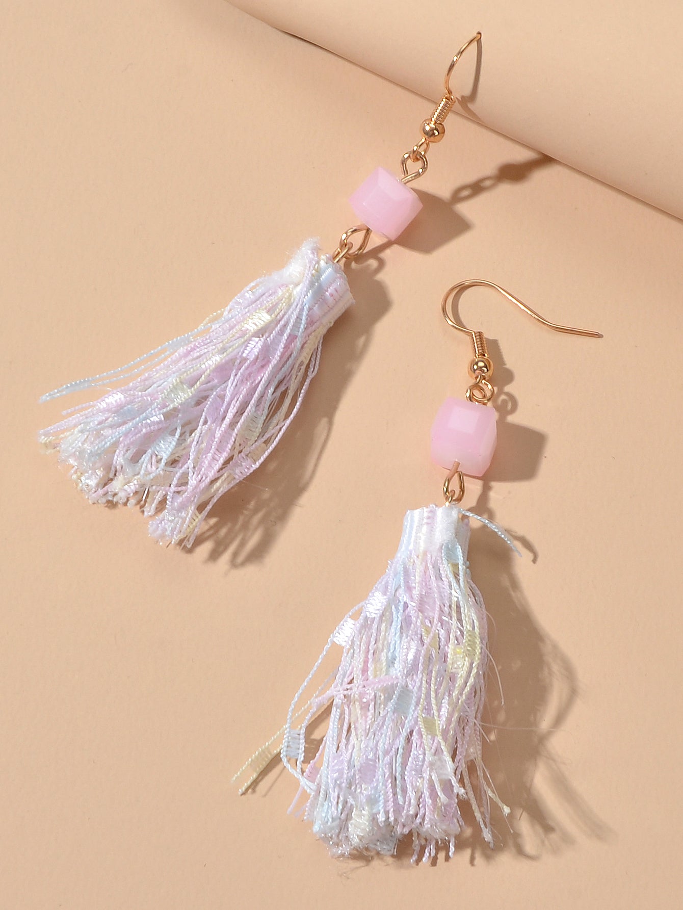 Ethnic Traditional Jewellery Pink Beads Rope Tassel Dangle Earrings for Women