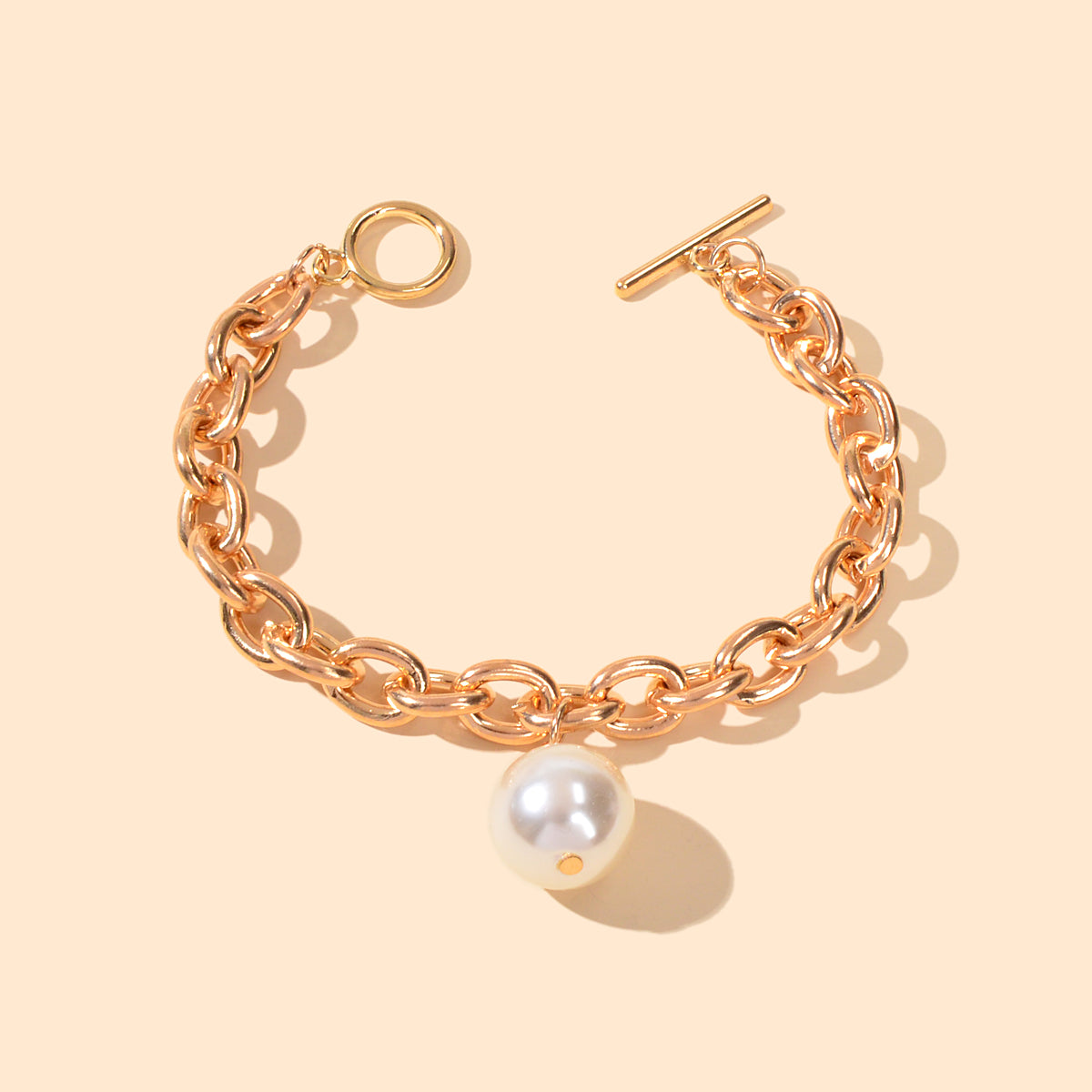 Punk Retro Pearl Beads Charm Crude Gold Link Bracelet Minimalist Ladies Jewelry