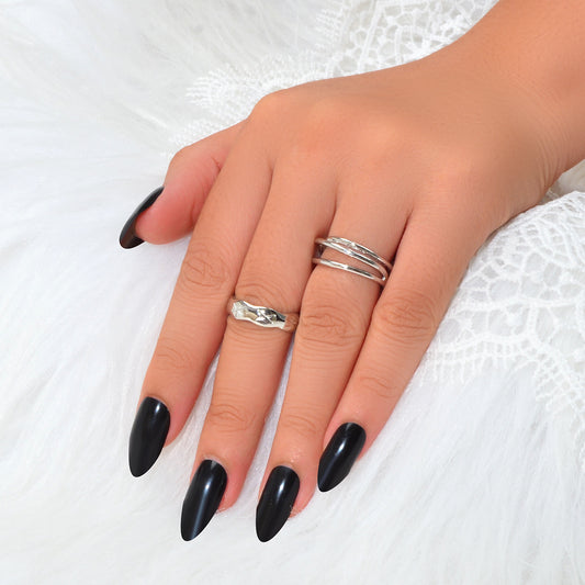 Statement Punk 2 pcs Silver Metal Geometric Multiple Stackable Midi Rings Set