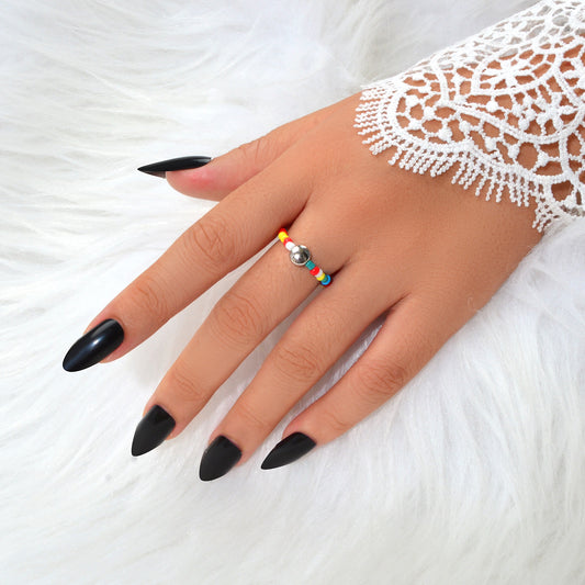 Bohemian Women Accessories Colourful Seed Beads Elastic Ring Ethnic Jewellery