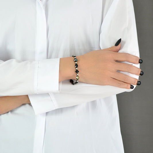 Vintage Court Rhinestone Round Rhombus Black Acrylic Beads Chain Retro Bracelets