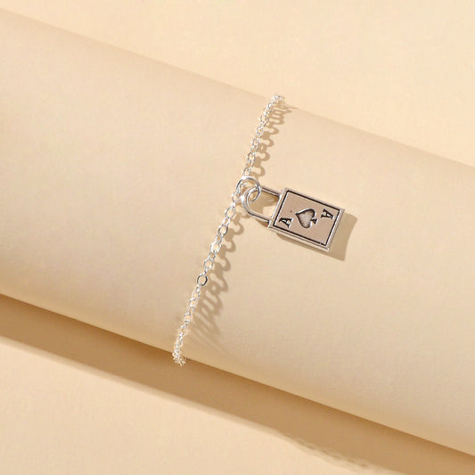 Punk Hip Hop Style Jewellery Silver Chain Playing Cards Charm Women Bracelets