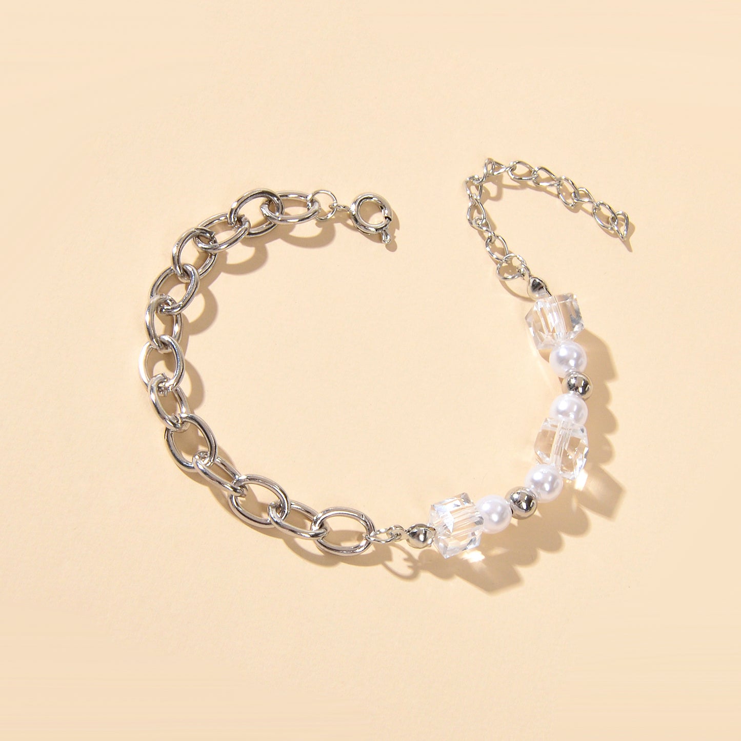 Trendy Accessories Transparent Beads Pearl Silver Chain Bracelet Female Jewelry