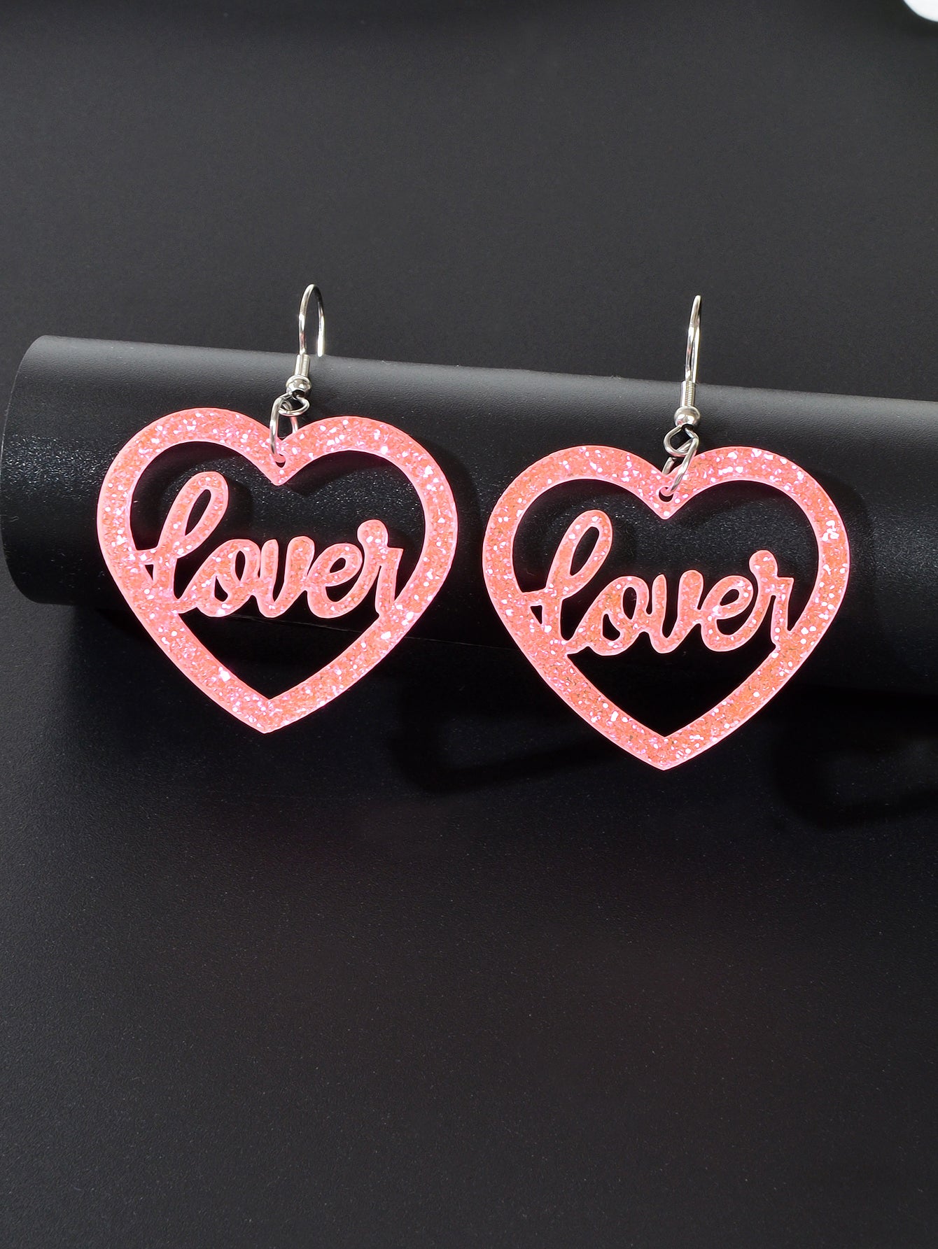 Colorful Sparkling Glittery Heart Pendant Earrings Radiant Glamour Party Jewelry