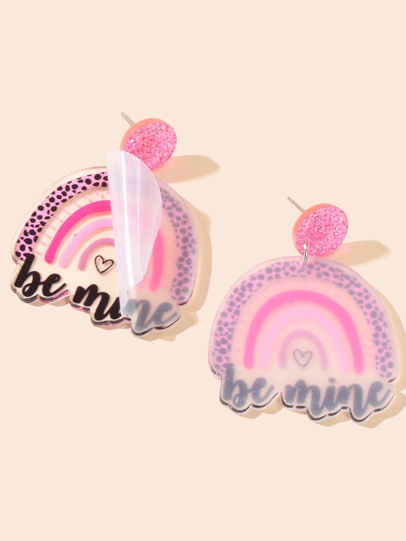 Sweet Y2k Style Pink Leopard Heart Rainbow Letter Acrylic Dangle Chunky Earrings