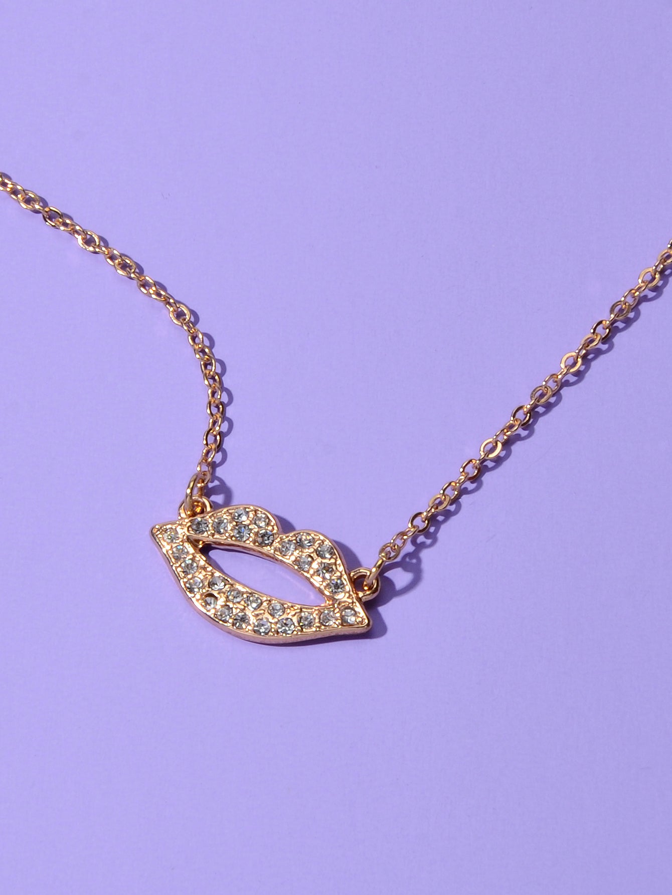Engagement Jewellery Gift Rhinestone Decor Gold Chain Lip Charm Collar Necklace