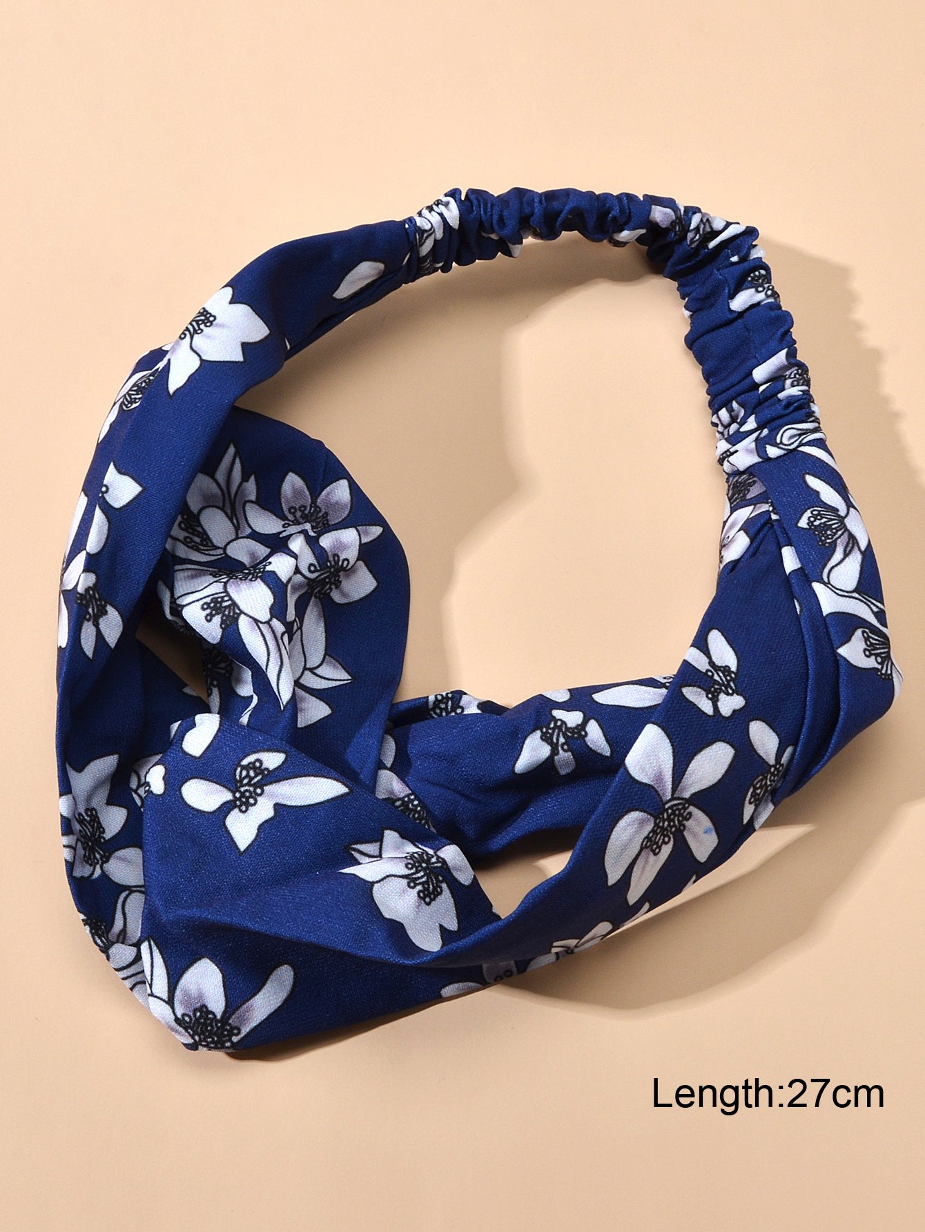 Ethnic Wide Headband White Flower Blue Stretch Elastic Turbans Stylish Hair Band