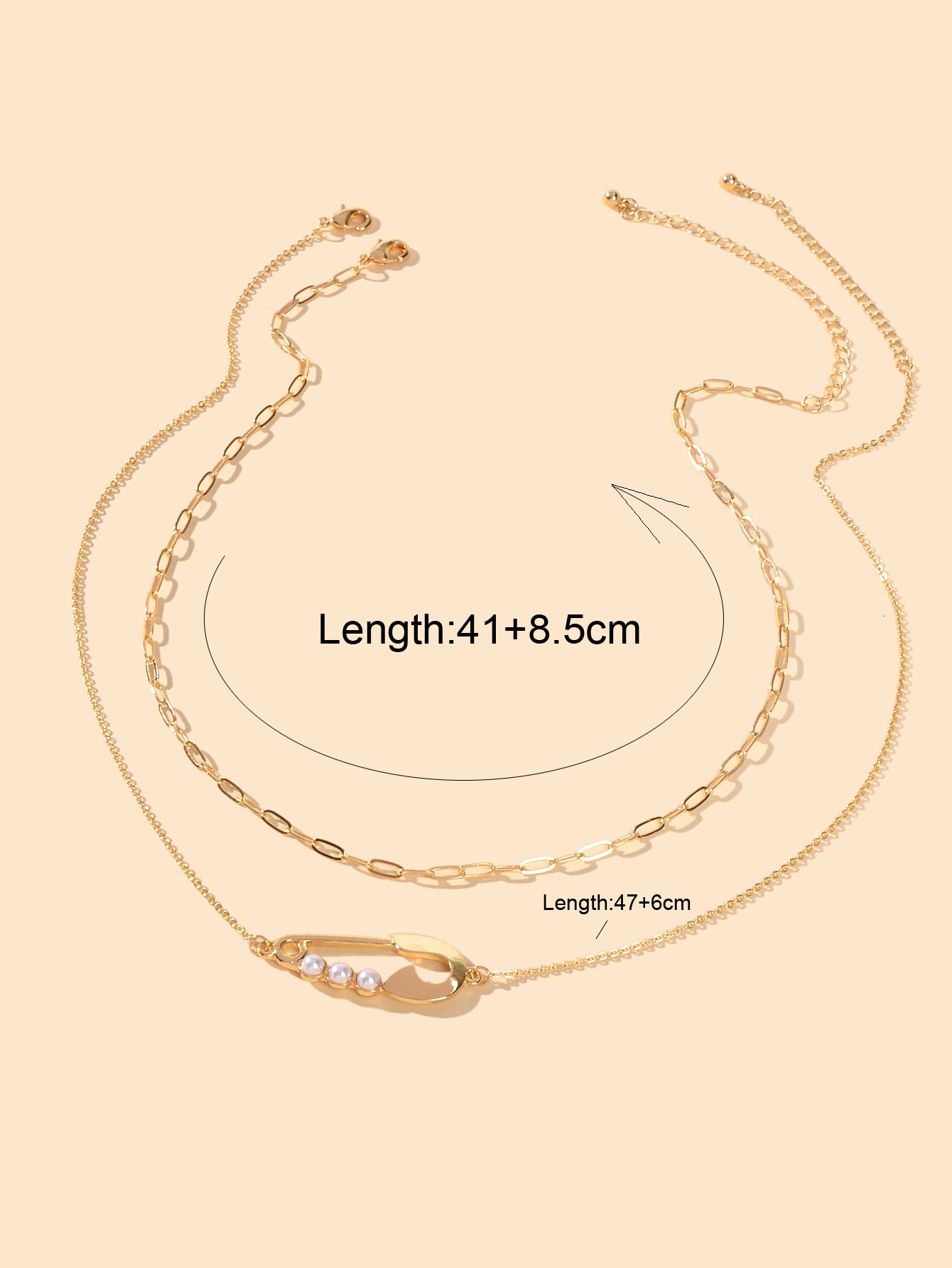 2pcs Popular Accessories Gold Chain Pearl Decor Pin Charm Necklace Women Jewelry