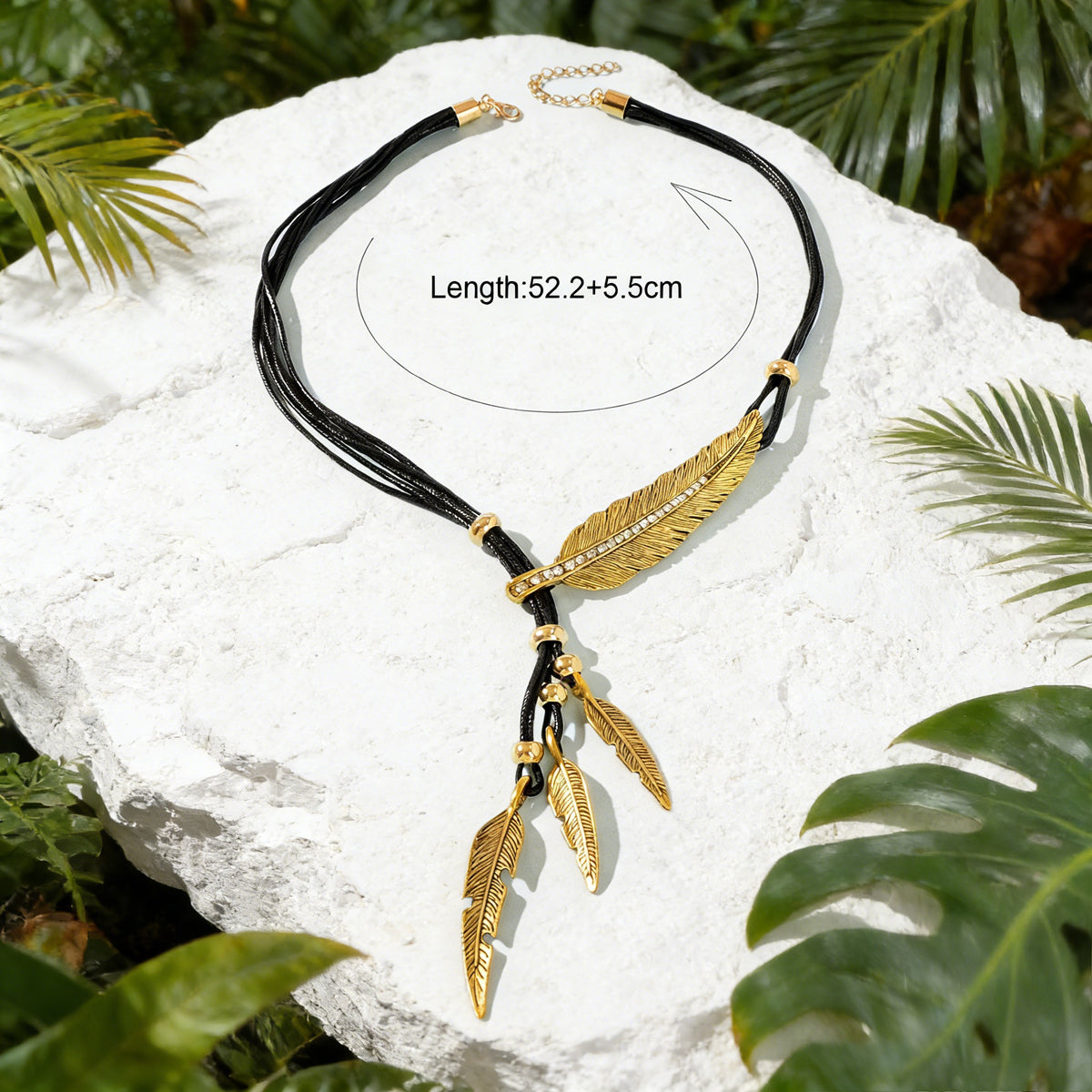 1pc Western Bohemian Black PU Rope Handmade Antique Silver gold Feather Pendant Necklace Women Holiday Jewelry