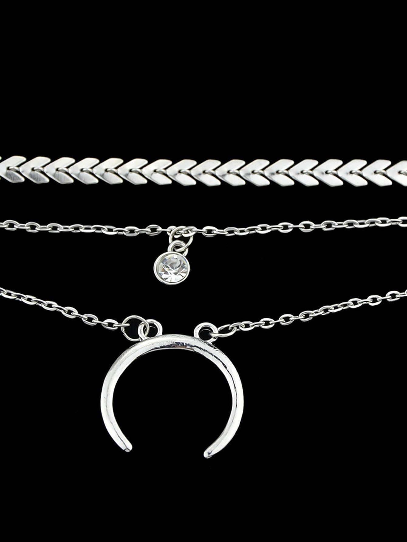 Boho Chic Jewelry Multi-layer Gold Silver Chain Rhinestone Horns Charm Necklace