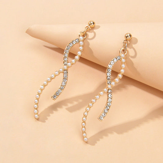 Textured Full Rhinestone Pearl Luxurious S Dangle Earrings Wedding Anniversary