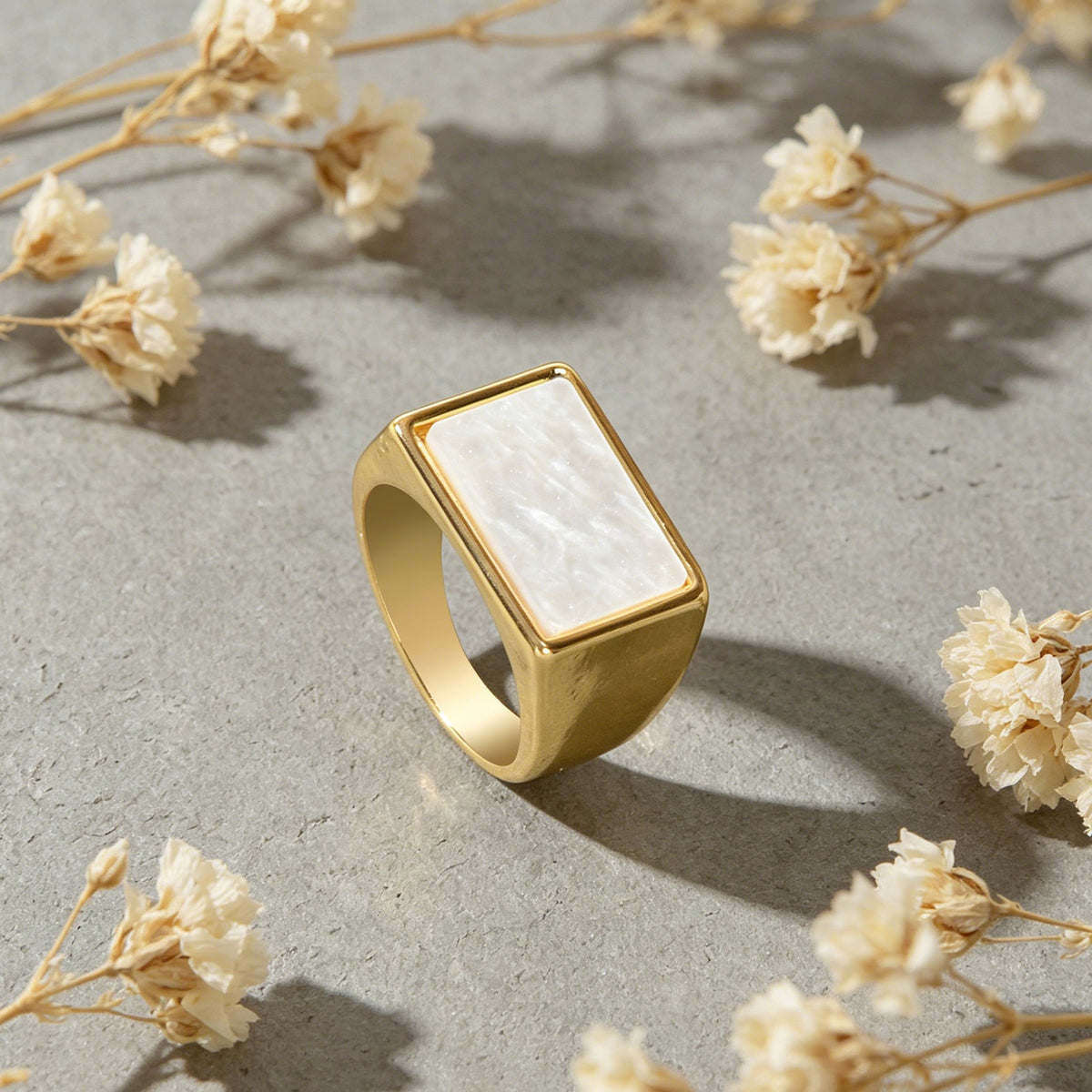 Textured Jewellery Square White Punk Gold Finger Ring Fashion Women Accessories