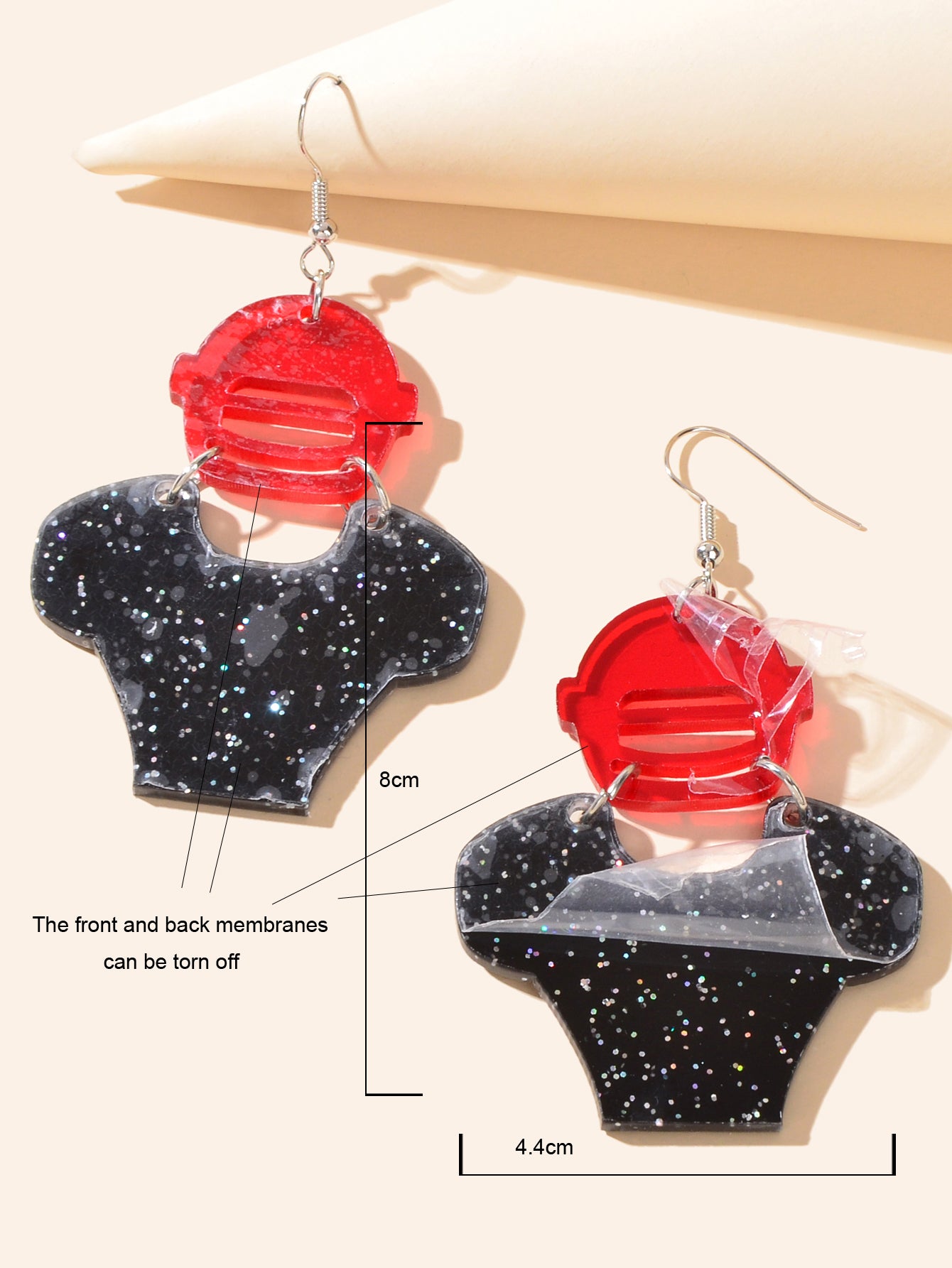 Black Resin Footy Player Dangle Earrings Cool Punk Rugby Athlete Sport Jewellery