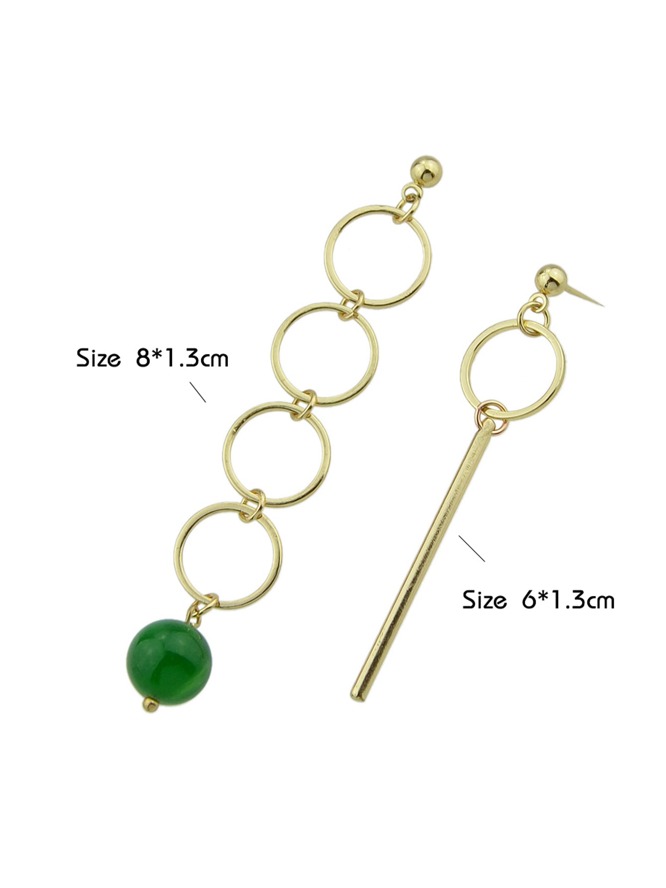 Women Party Decoration Circle Green Bead Round Strip Asymmetric Drop Earrings