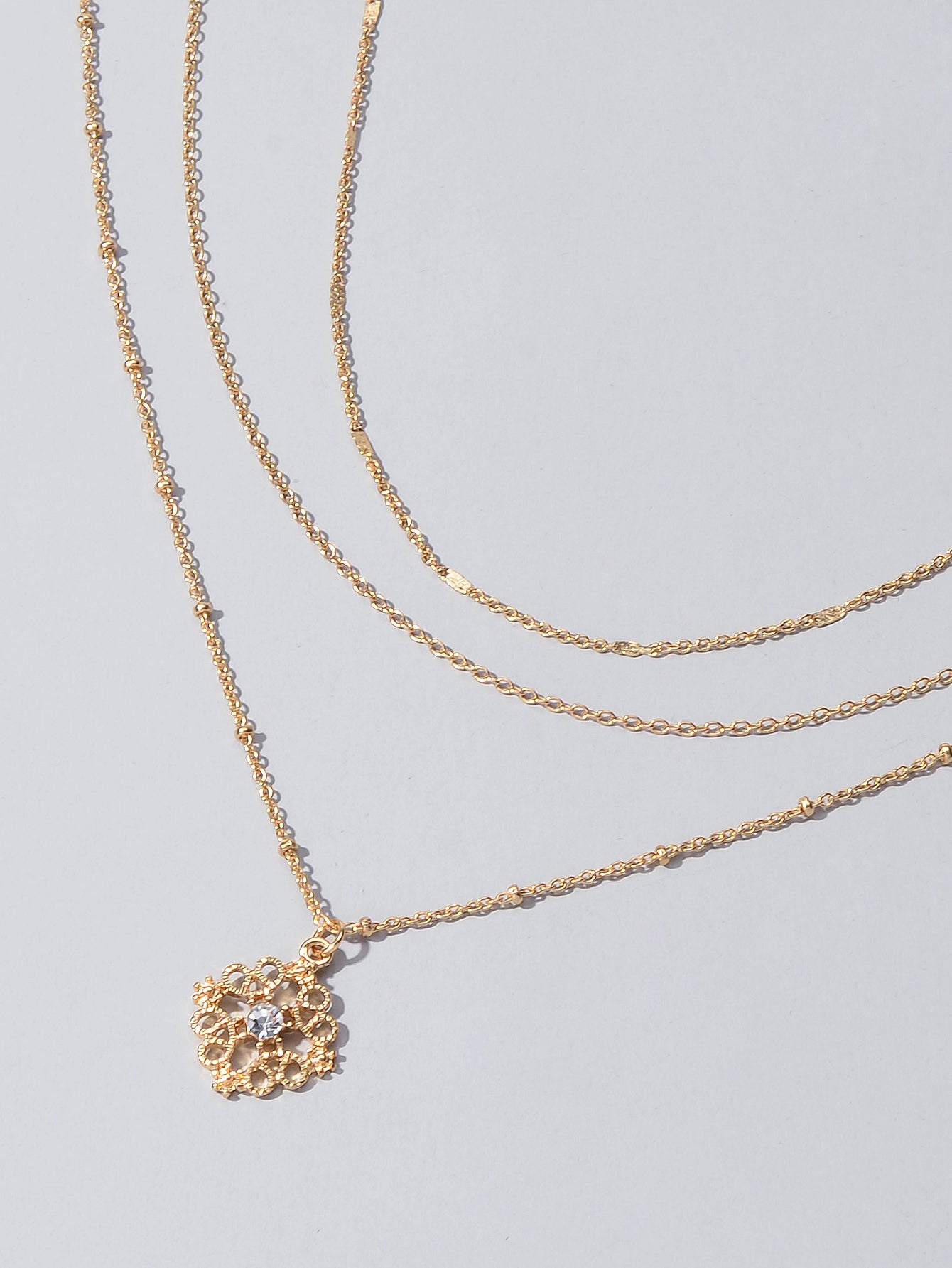 3pcs Female Jewelry Beautiful Multiple Gold Chain Flower Pendant Trendy Necklace