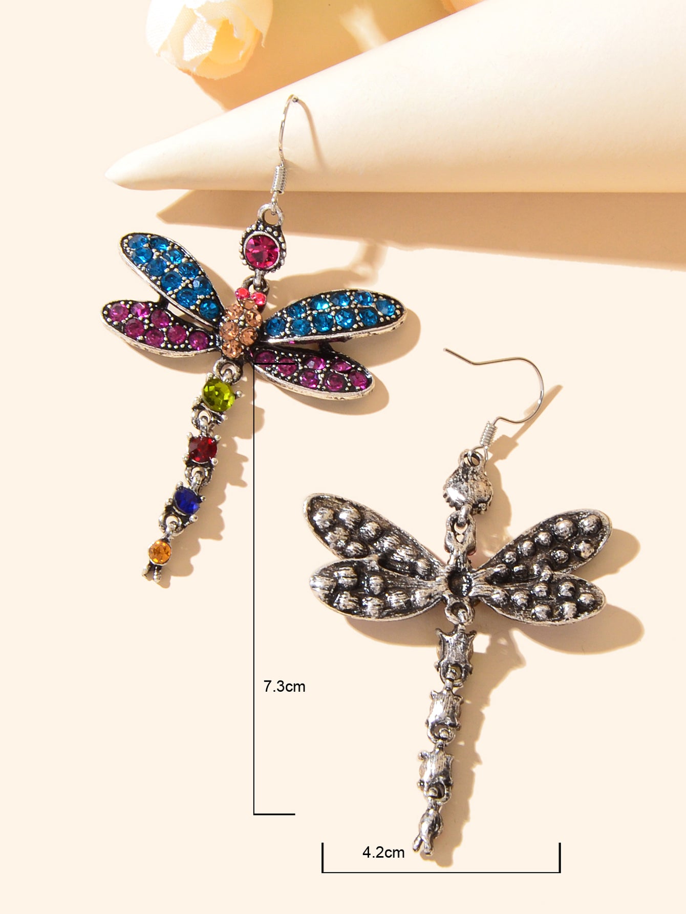 Luxury Jewellery Colorful Rhinestone Dragonfly Long Pendant Dangle Gift Earrings