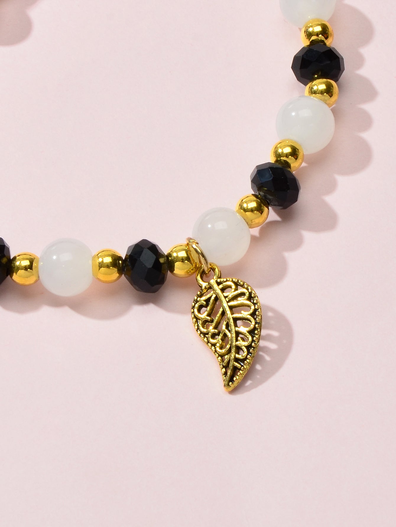 Ethnic Traditional Jewellery Handmade Beads Elastic Leaf Charm Bangle Bracelet