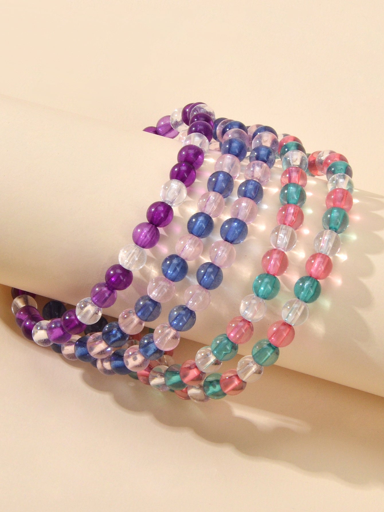 5 pcs Boho Chic Style Handmade Colorful Beads Elastic Bracelet Bangles for Women