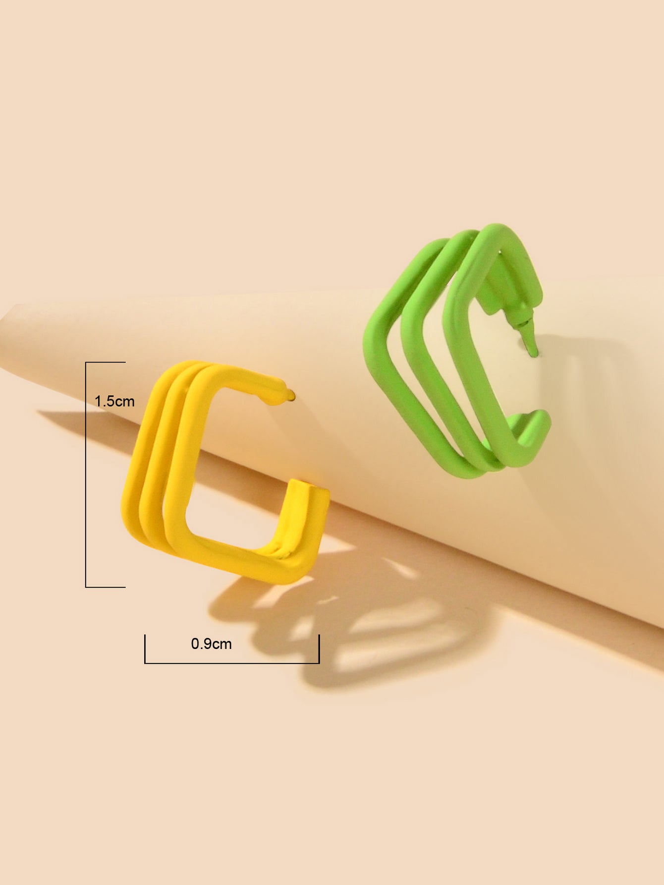 Unique Designer Yellow Green Geometric Personality Asymmetric Hoop Stud Earrings