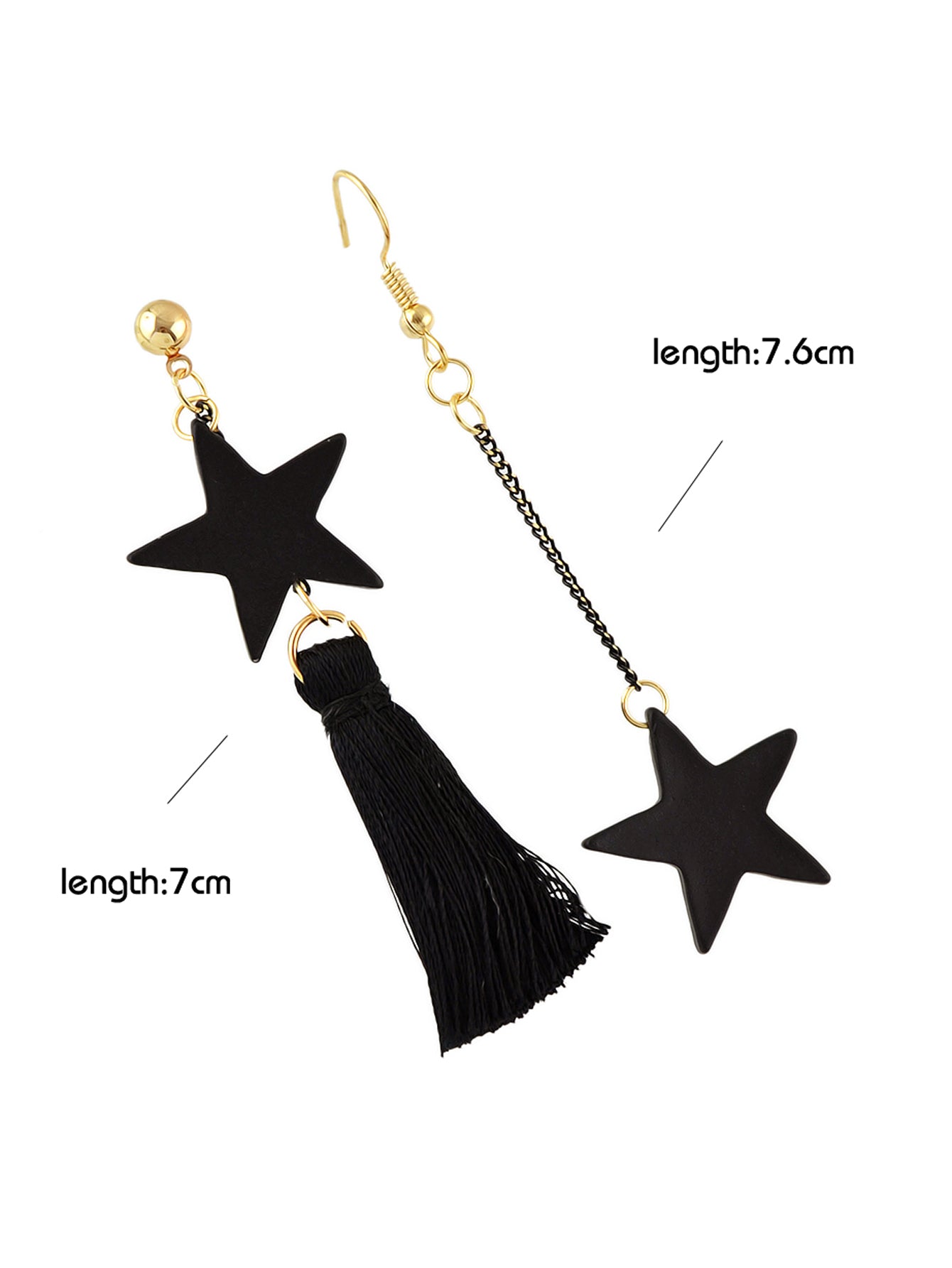 Bohemian Jewelry Black Chain Star Charm Tassel Asymmetric Ethnic Style Earrings