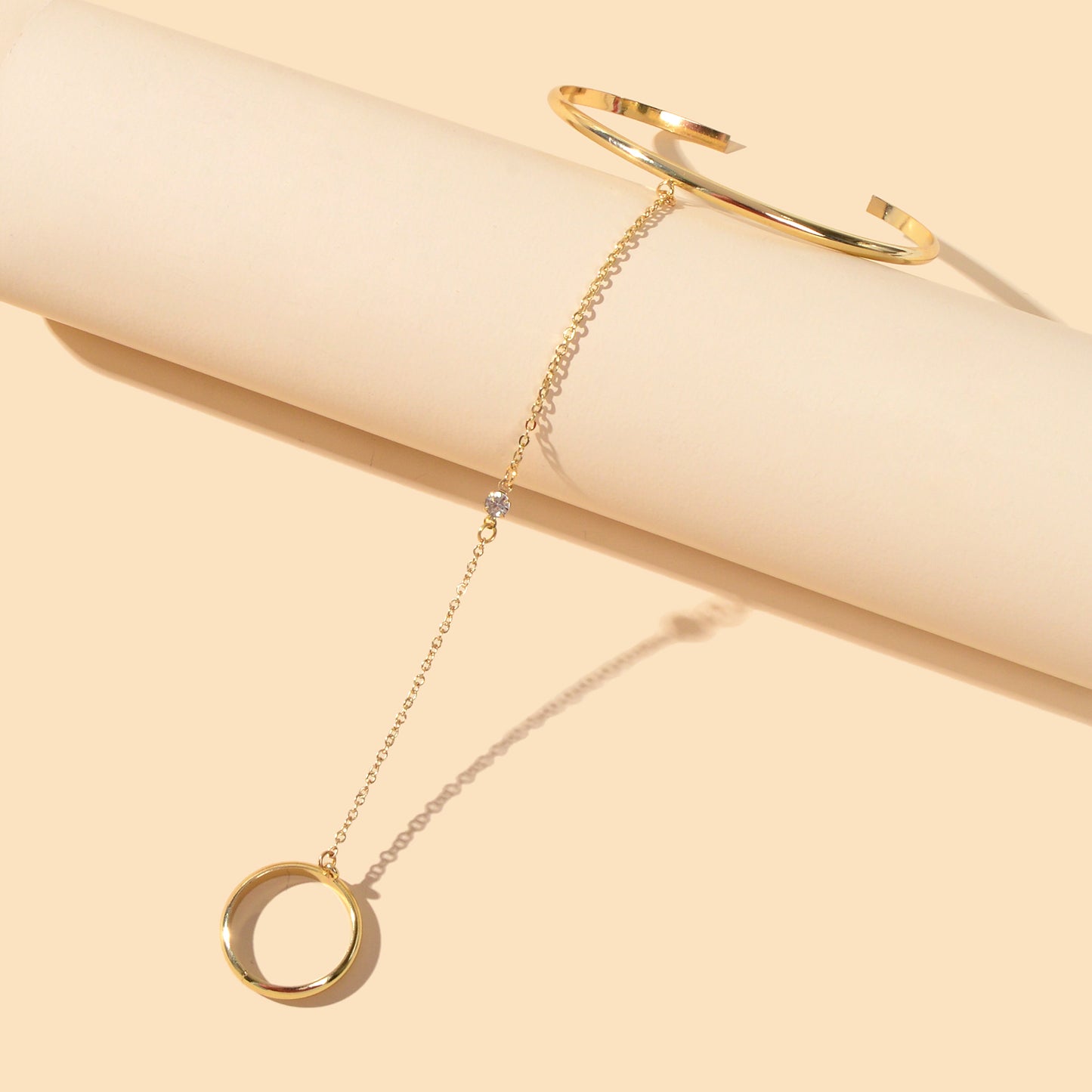 Punk Gold Chain Open Cuff Bangle with Finger Statement Women Slave Bracelets