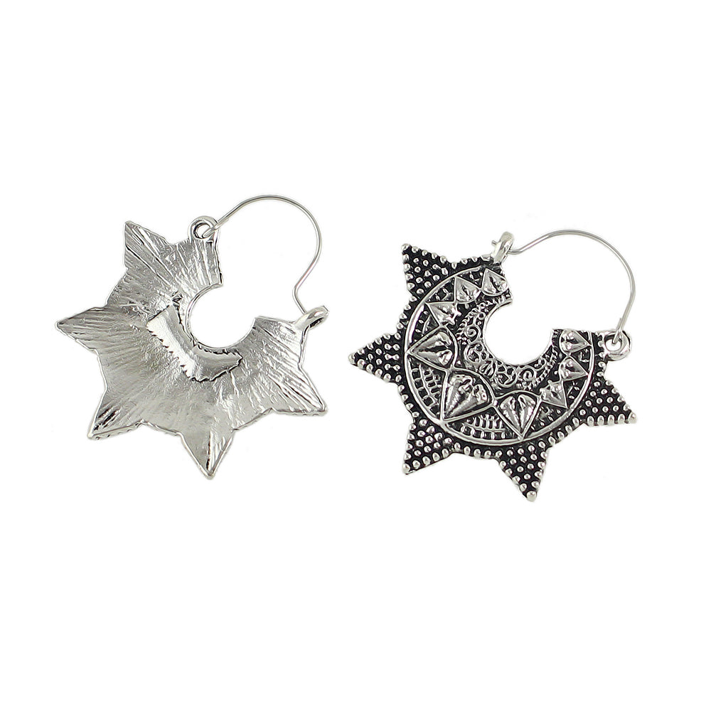 Antique Gold Silver Geometric Oxidized Intricate Hoop Dangle Vintage Earrings