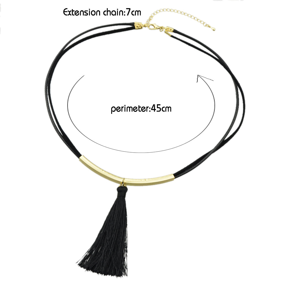 Punk Jewellery Metal Decor Black Pu Leather Tassel Charm Tattoo Choker Necklace