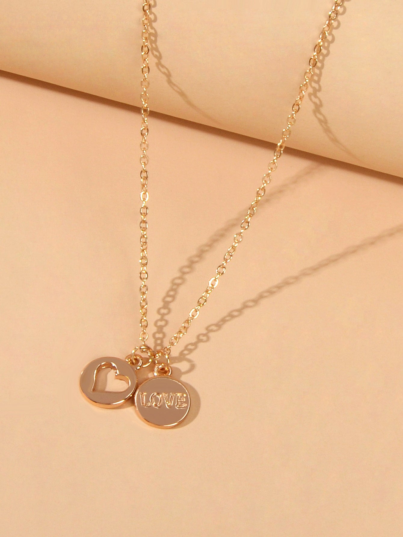Minimalist Gold Chain Letter Love Heart Round Pendant Necklace Jewellery Gift