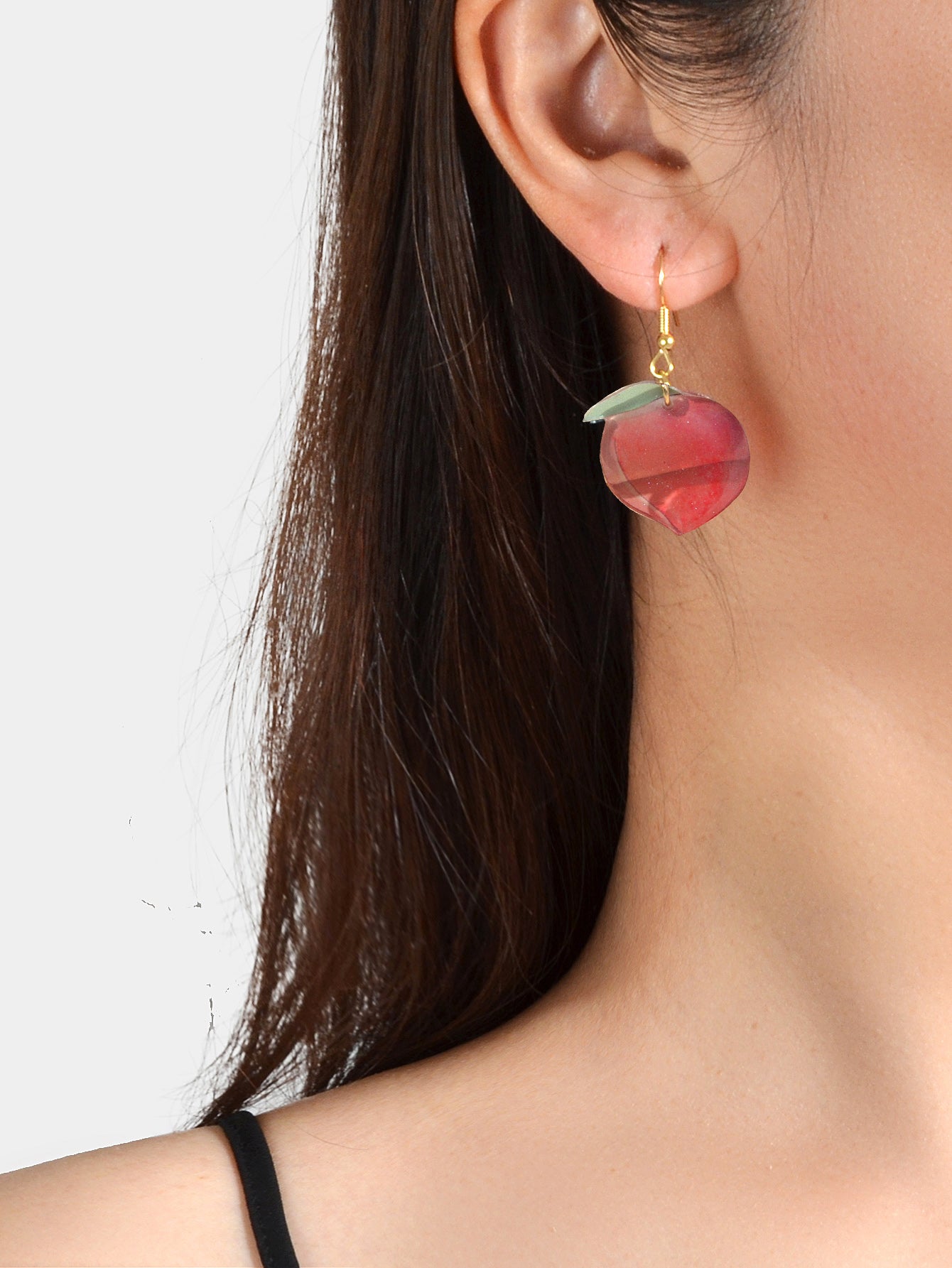 Jewelry set Double layer Silver Chain Necklace Pink Resin Peach Dangle Earrings