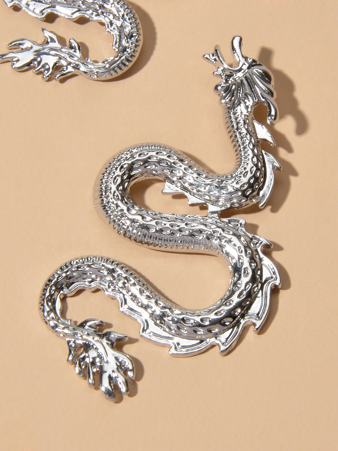 Grunge Rock Gold Silver Unique Chic Metal Dragon Statement Stud Earrings Gift