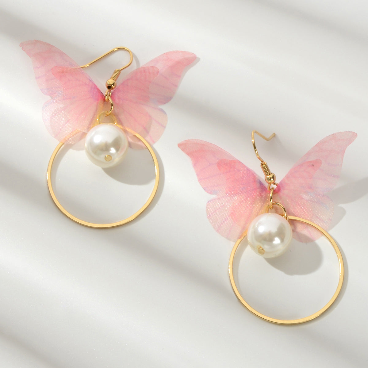 Pearl Beads Gold Circle Pink Butterfly Charm Earrings Best Friends Funny Gifts
