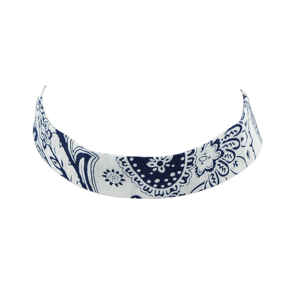 Boho Chic Jewelry 90s Blue Geometric Pattern Cloth Short Choker Necklace Collar
