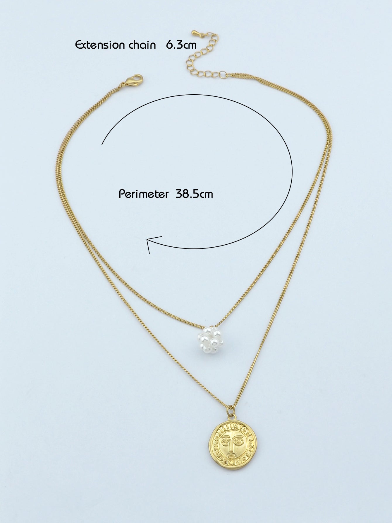 Personality Jewelry Double layer Gold Chain Pearl Ball Face Round Charm Necklace