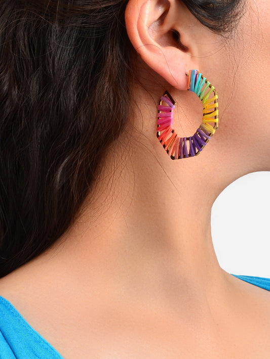 Boho Handmade Colourful Rope Braided Geometric Huggie Hoop Stud Ethnic Earrings