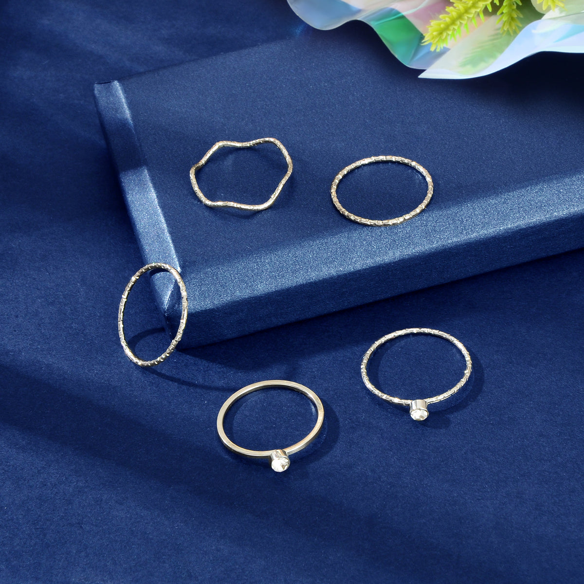 5pcs Fashion Jewellery Gold Silver with Rhinestone Midi Finger Knuckle Rings set