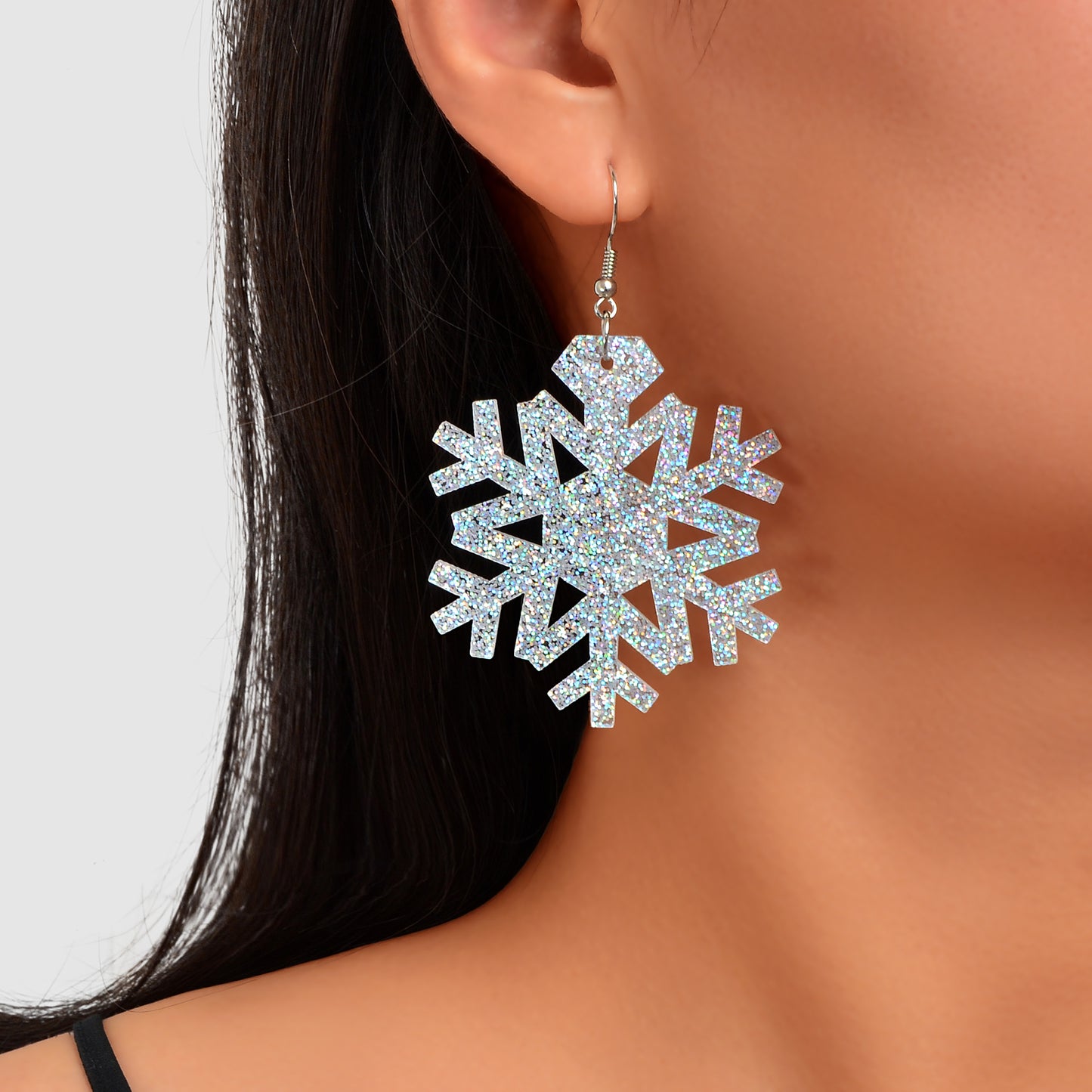 Christmas Jewellery Silver Acrylic Snowflake Drop Dangle Earrings Festival Gift