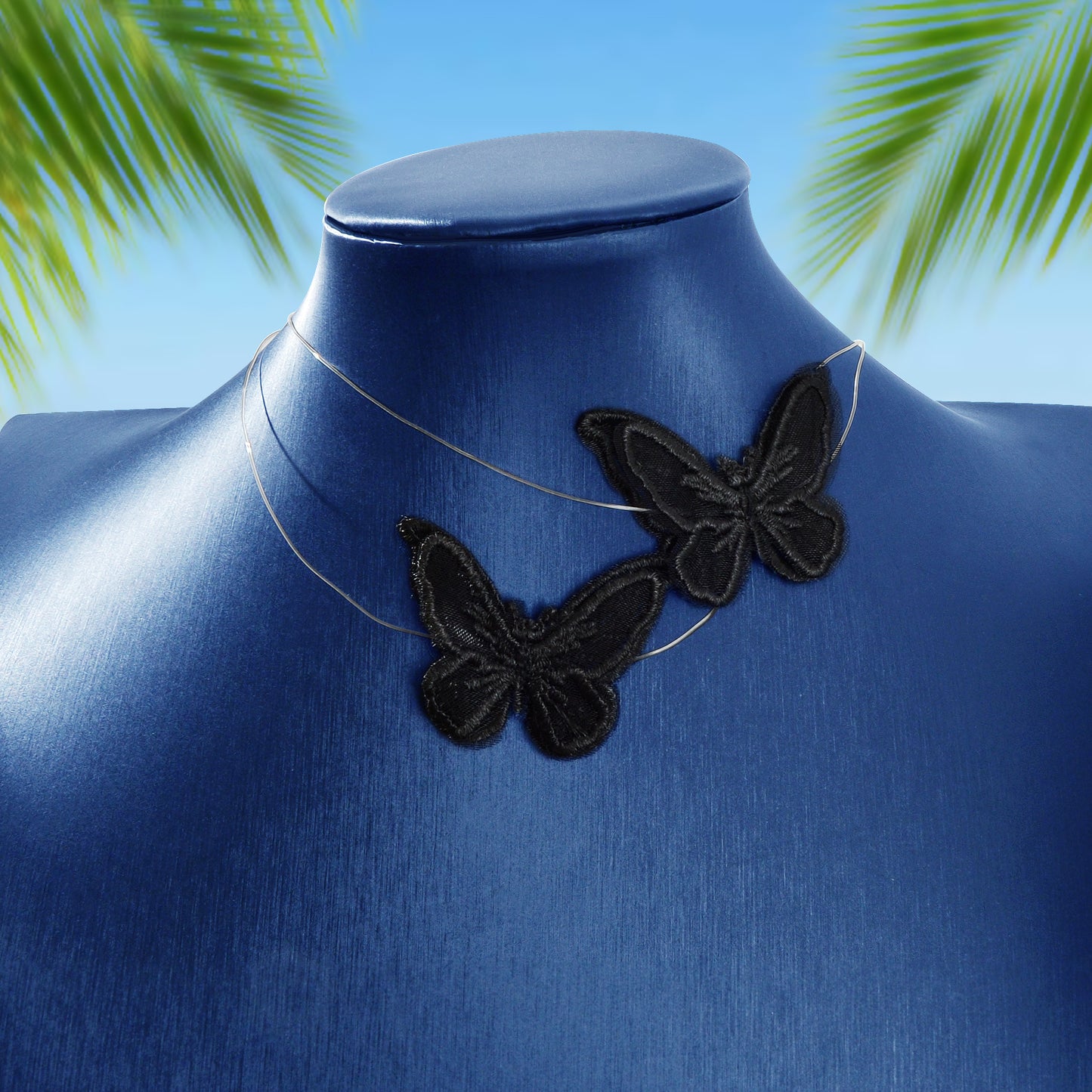 Double Layer Transparent Cord Lace Butterfly Choker Necklace Women Collar Gift