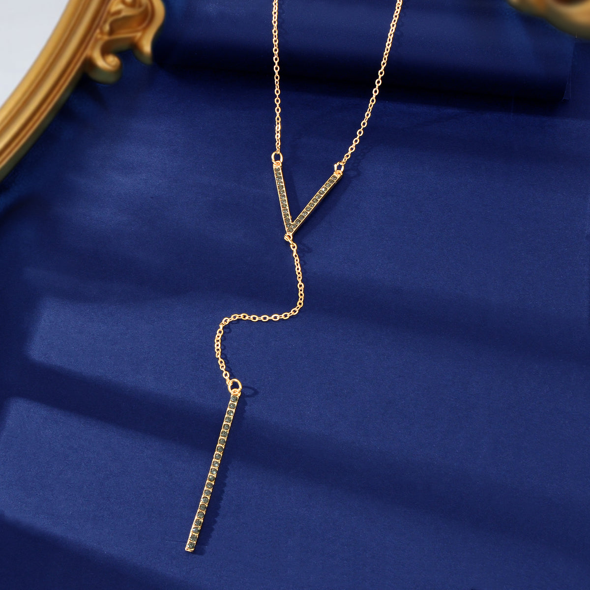 Rhinestone Long Y Chain Bar Pendant V Shape Necklace Drop Bar Fringe Jewellery