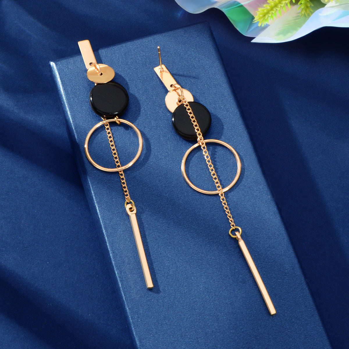 Gold Silver Round Circle Bar Geometric Drop Stud Tassel Earrings Accessories