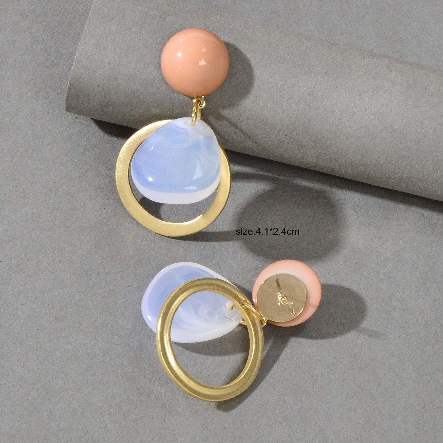 Elegant Round Water Drop Beads Gold Circle Dangle Hypoallergenic Stud Earrings