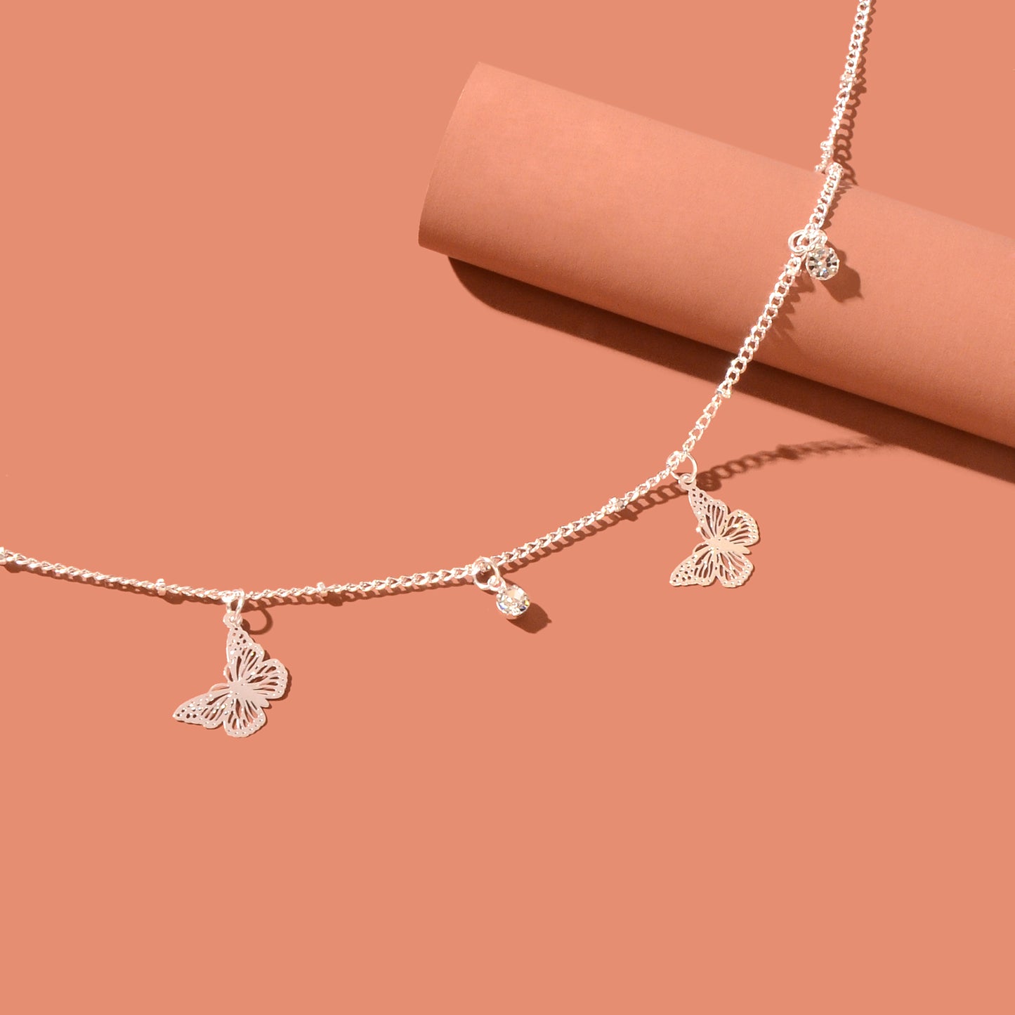 Gold Silver Chain Rhinestone Butterfly Charm Anklet Summer Beach Foot Jewellery