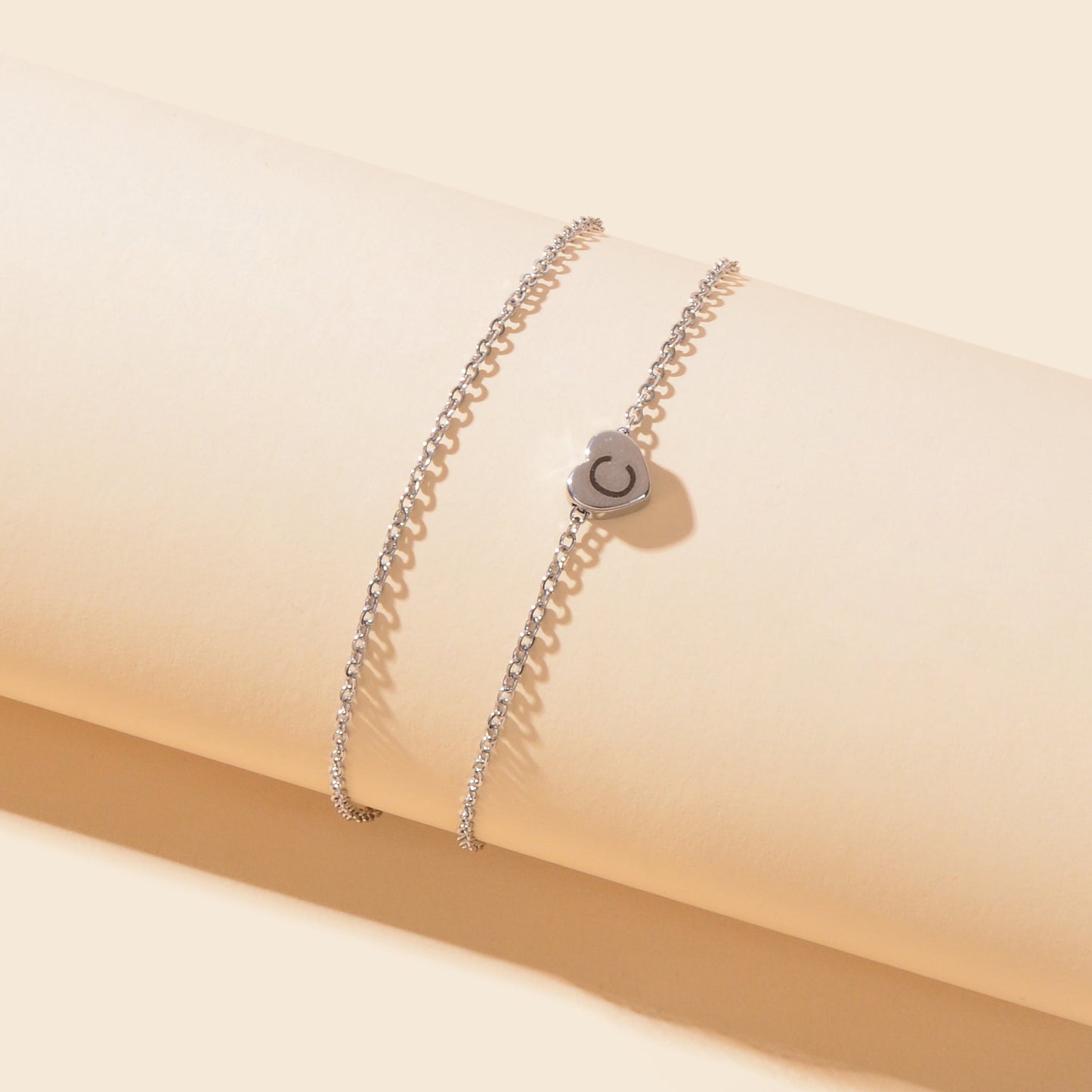 Boho Letter C Heart Charm Double Layer Silvery Anklet Minimalist Summer Beach Vacation Foot Jewelry