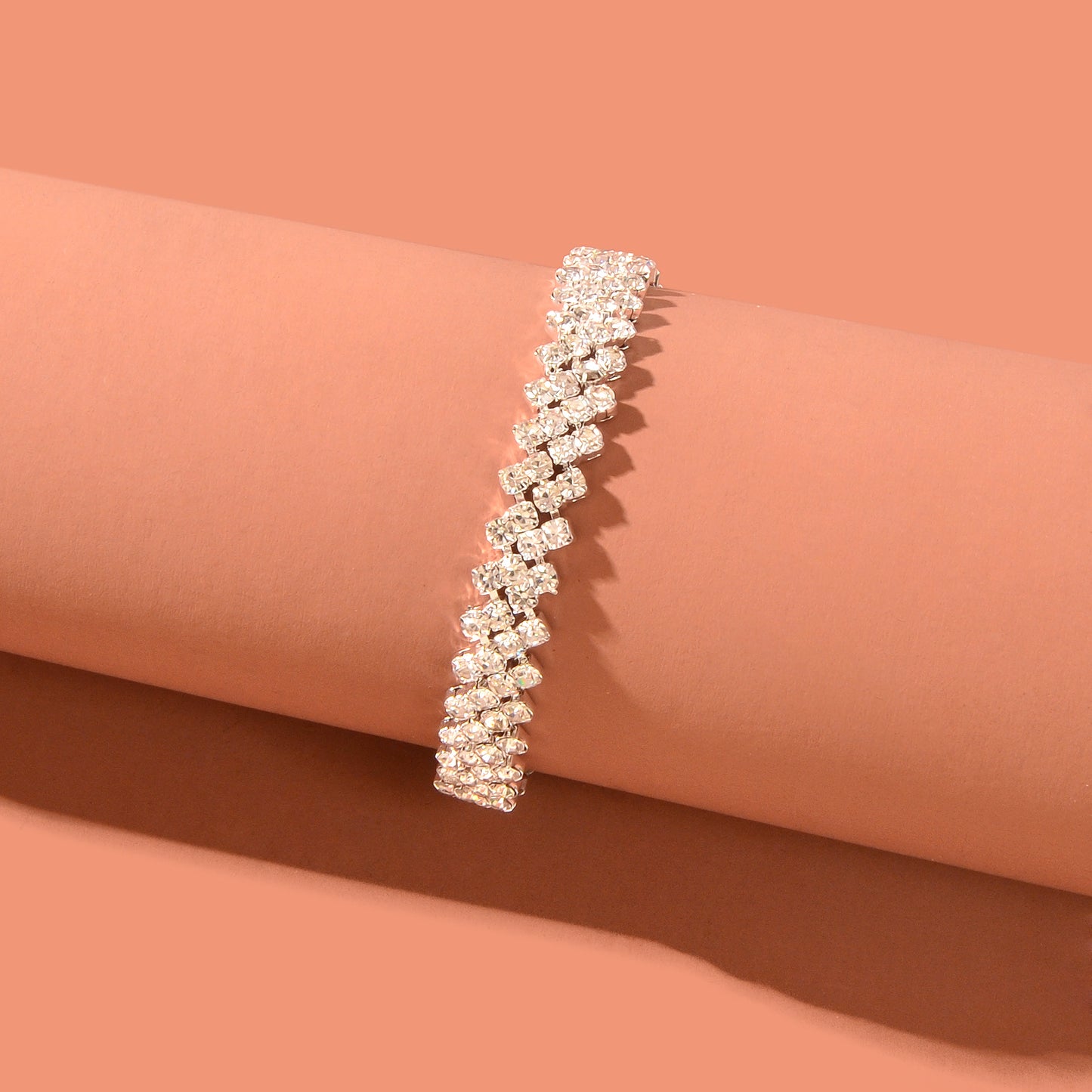 Exquisite Full Rhinestone Decor Silver Chain Anklet Women Party Wedding Jewelry