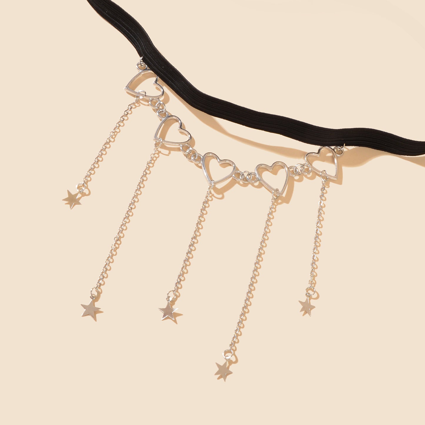 Sexy Black Elastic Rope Silvery Heart Star Tassel Leg Chain Party Club Beach Vacation Body Jewelry