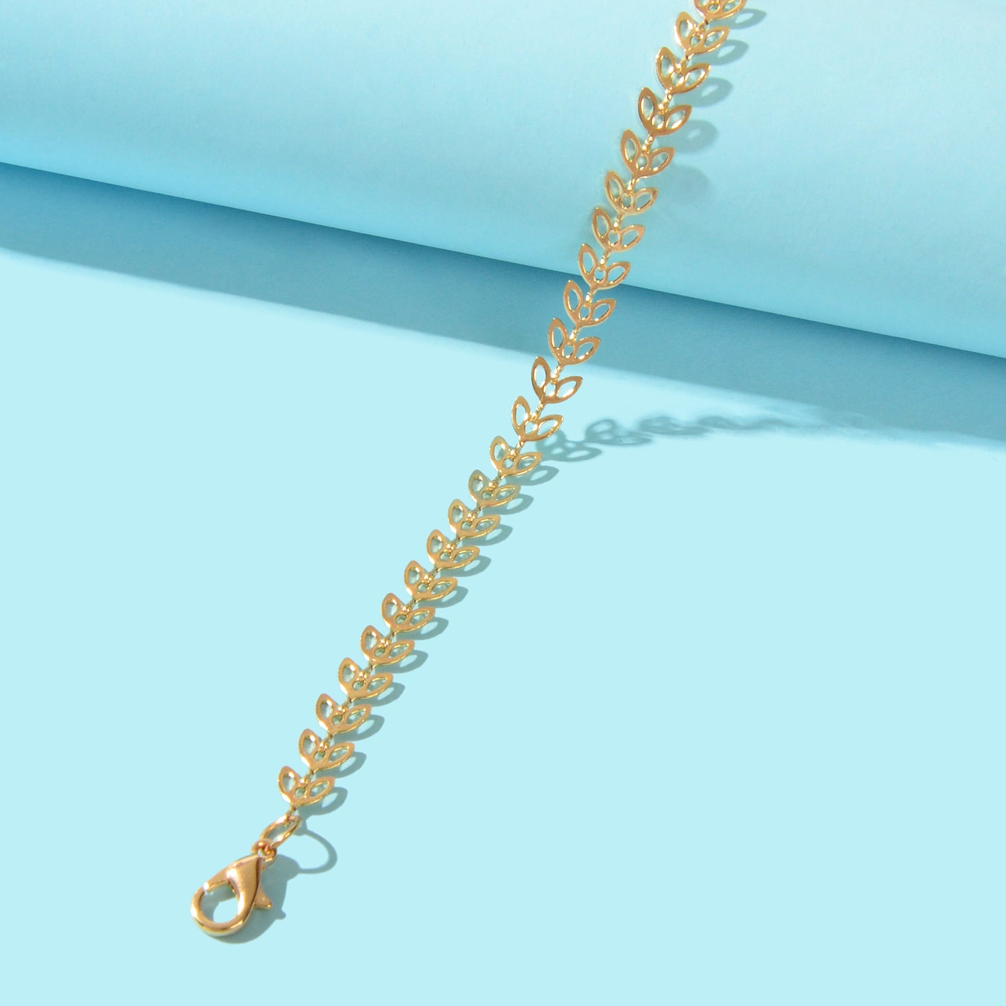 Exquisite Golden Hollow Wheat Leaf Shape Link Chain Anklet Beach Foot Jewelry